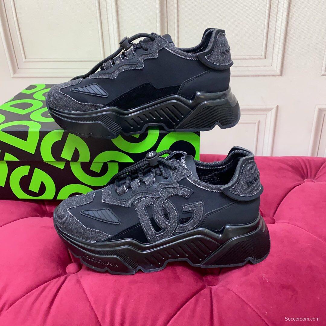 2025 Unisex Dolce & Gabbana Black Silk Leather Lycra Sneakers DG00330(F)/LY00340(M)