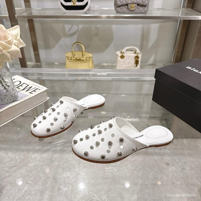 2025 Slippers Alexander Wang White Leather Studded LY00310