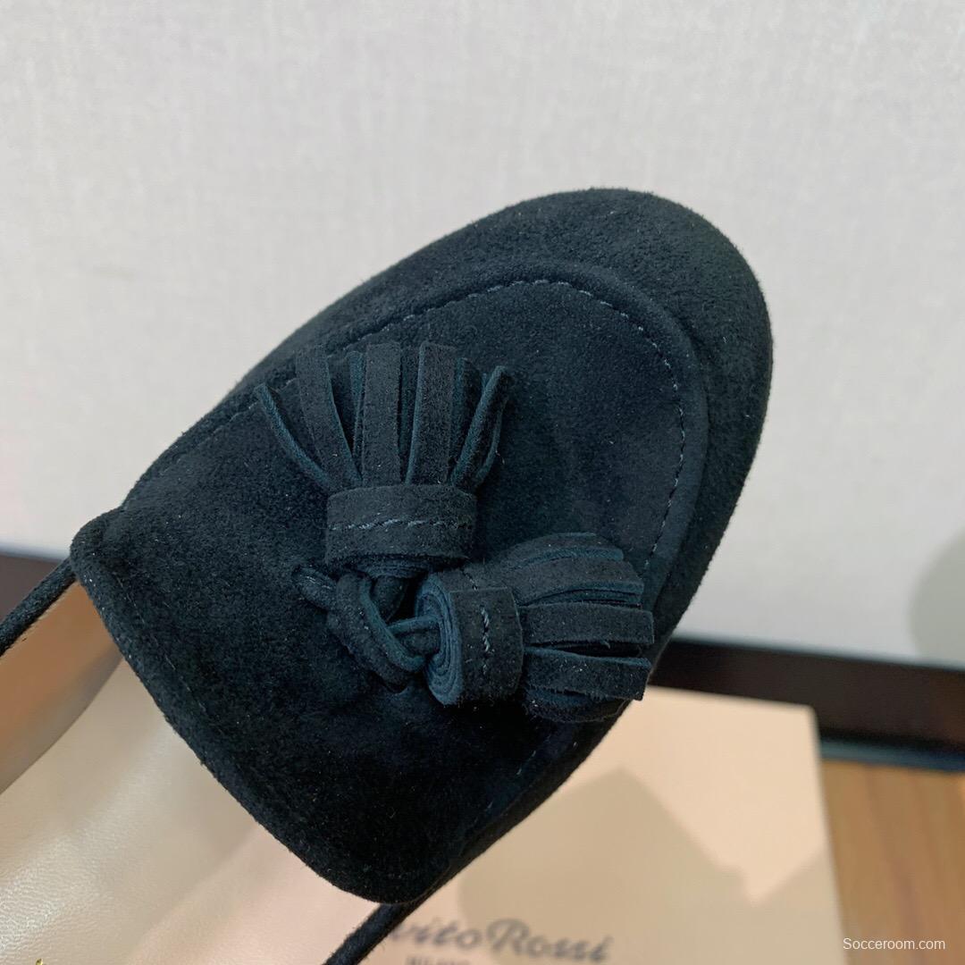 2025 Women Gianvito Rossi Black Suede Platform Tassel Loafer KFY00330