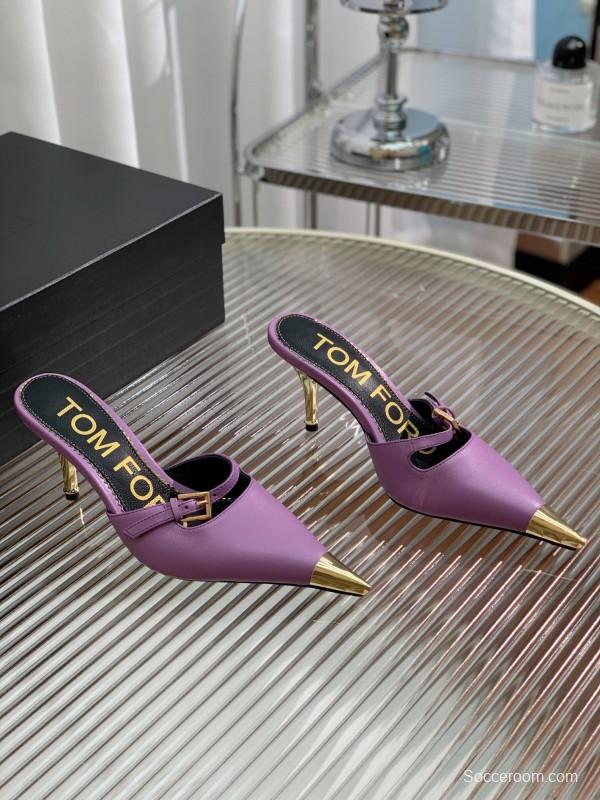 2025 Women TOM FORD Purple Gold Leather Mules