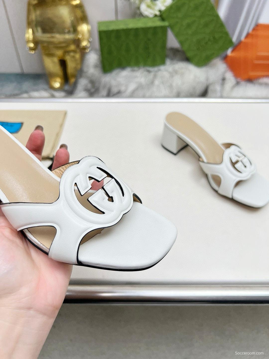 2025 Gucci White Leather Slippers MJ00190
