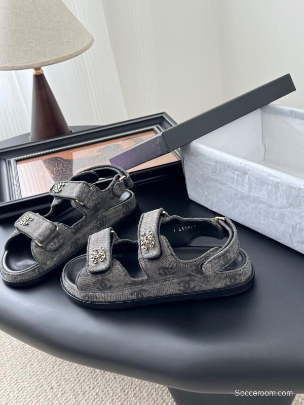 2025 Women Chanel Black Fabric Sandals LY00320
