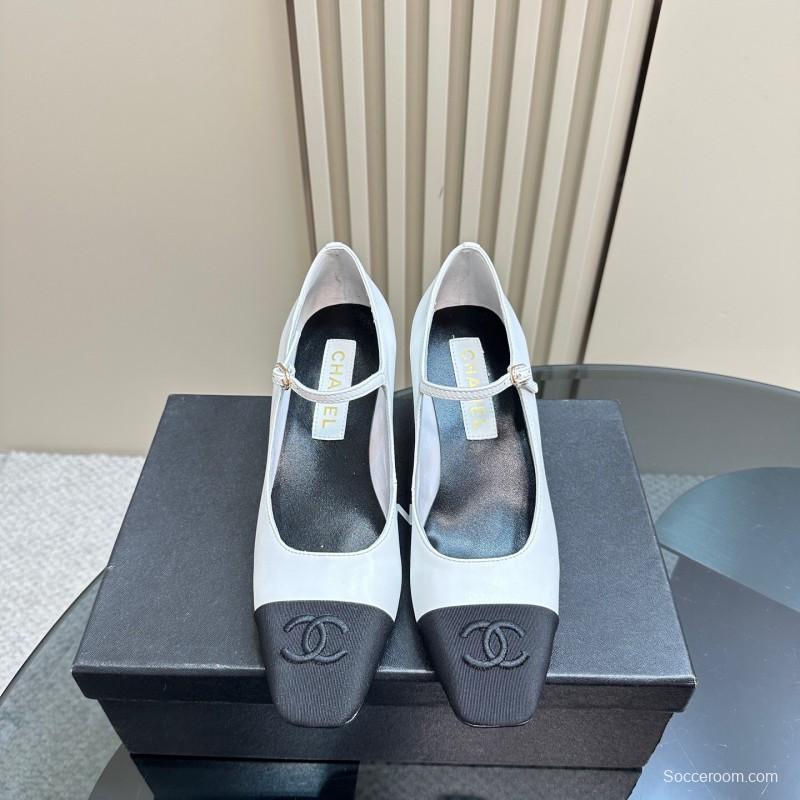 2025 Women Chanel White Black Leather Mary Jane Double Strap CC Logo KFY00290