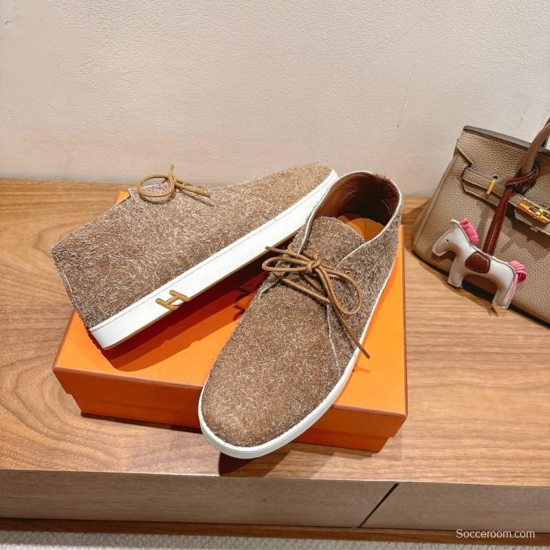 2025 Unisex Hermès Brown Tan Wool Chukka Boots AS00380