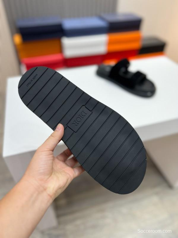 2025 Men Dior Black Leather Slippers AS00190