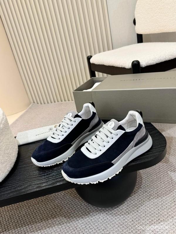 2025 Men Brunello Cucinelli Black White Blue Suede Sneakers AS00320