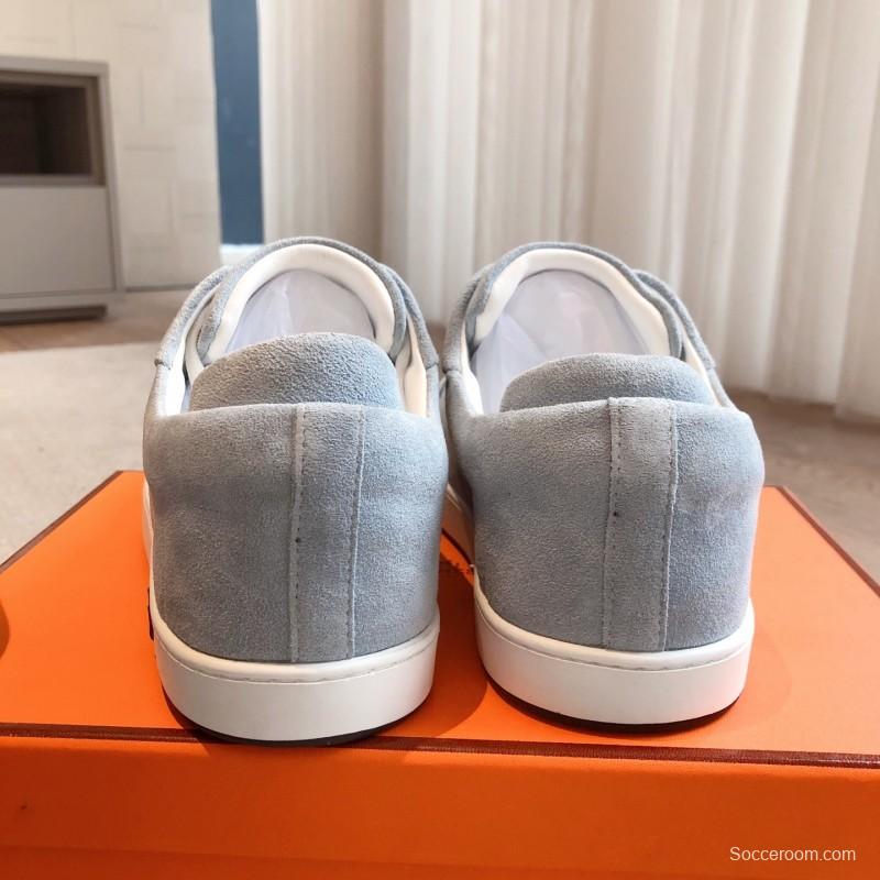 2025 Unisex Hermès Blue Grey Suede Leather Sneakers AS00380