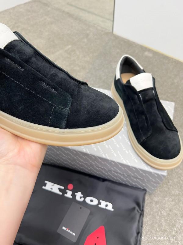 2025 Men Kiton Apricot Calf Suede Slip-On Casual Shoes AS00320