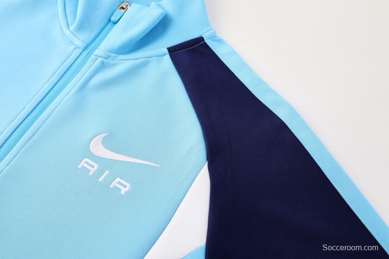2025 Nike Air Tracksuit Set - Light Blue with Navy Accents Full Zipper Jacket + Long Pants