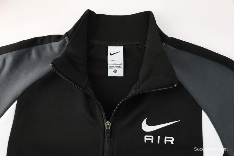 2025 Nike Air Black Tracksuit Set with Gray and White Accents Full Zipper Jacket + Long Pants