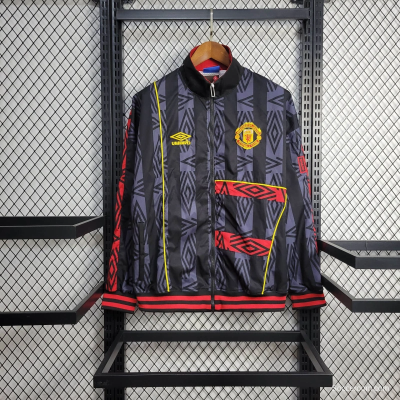 25/26 Manchester United Jacket Retro Black Pattern Windbreaker