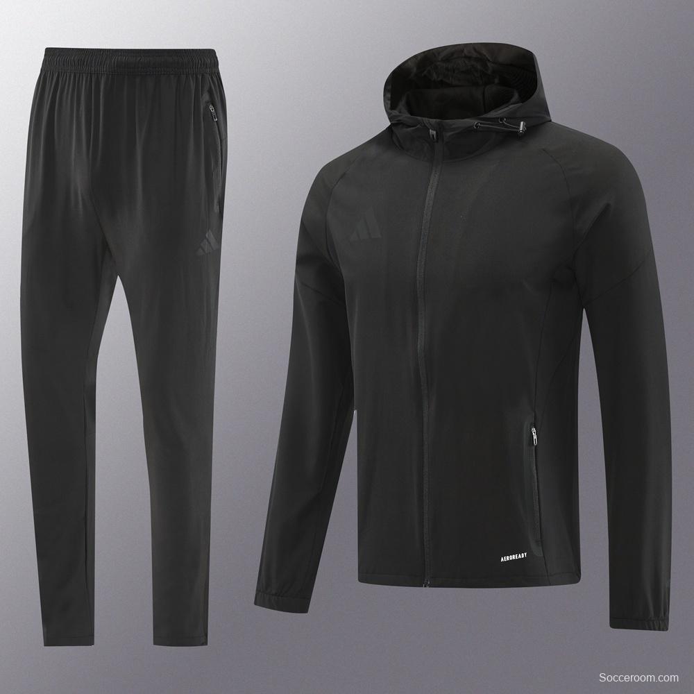 25/26 Adidas Black Hoodie Full Zipper Jacket + Long Pants