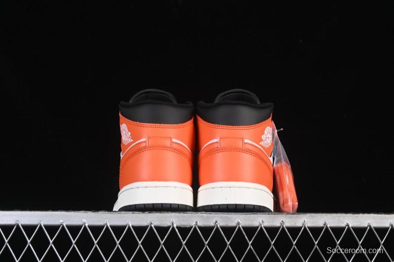 Nike Air Jordan 1 Mid AJ1 Mid-Top Casual Sneakers with Black White Orange Design - DQ8426-801