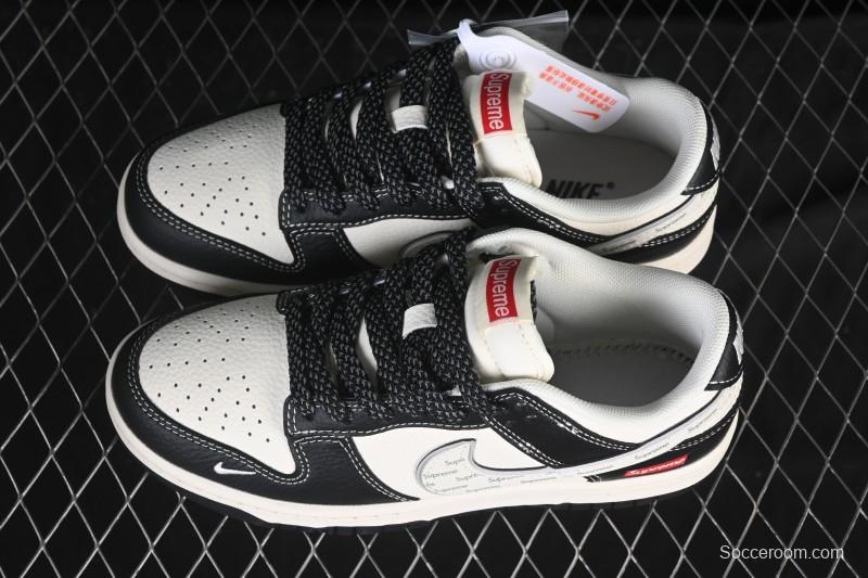 Nike SB Dunk Low Supreme Collaboration Beige Black Silver High-End Custom Low-Top Casual Skate Shoes - HH7518-099