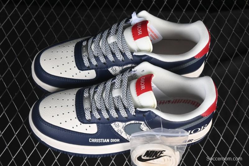Nike Air Force 1 '07 Low Dior Collaboration White Blue Gray Hook Casual Sneakers - XD2588-603
