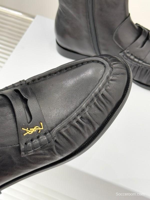 Saint Laurent YSL Letter Loaf Short Boots with Pleated Trim - KFY00430