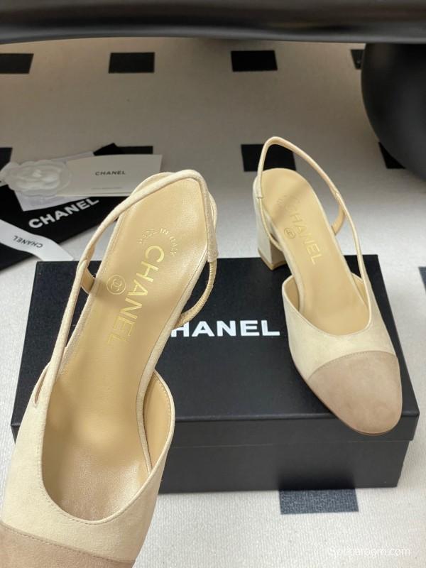 Chanel Sling-back Two-tone Suede Slingback Sandals Flat/Heeled - KFY00280
