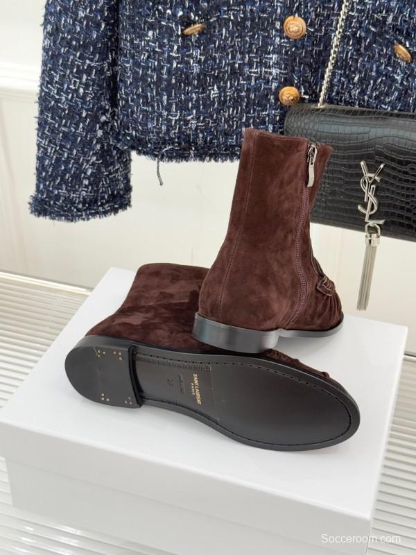 Saint Laurent YSL Letter Loaf Short Boots with Pleated Edges - KFY00430