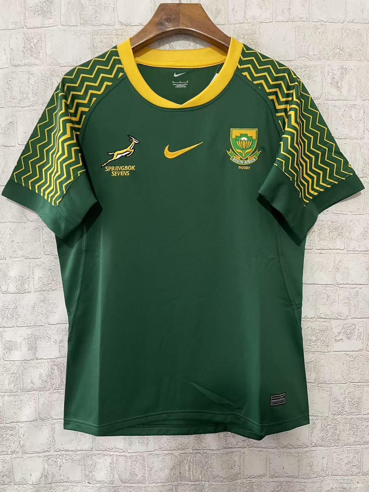 25/26 South Africa Springbok Sevens Green with Gold Chevron Sleeves Jersey