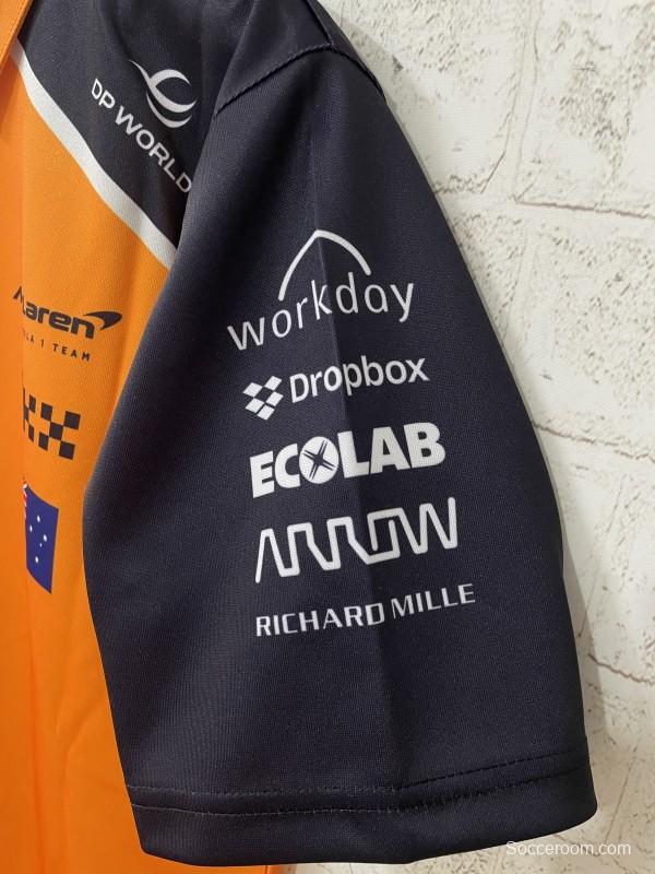 2026 F1 McLaren Racing Papaya Orange with Navy Blue Raglan Sleeves Polo Jersey