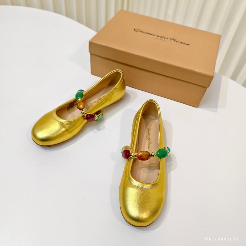 Gianvito Rossi Bohemian Style Turquoise Flat Ballet Shoes - LY00320