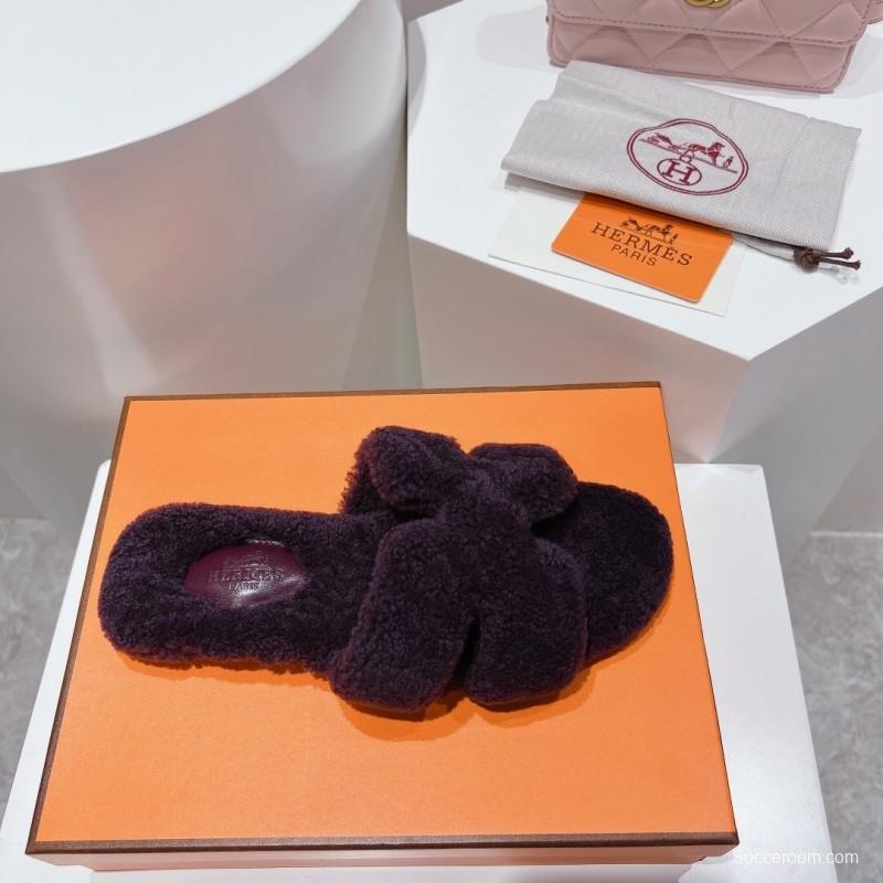 Hermes Teddy Wool H Slippers Flat Fur Slippers - LY00240