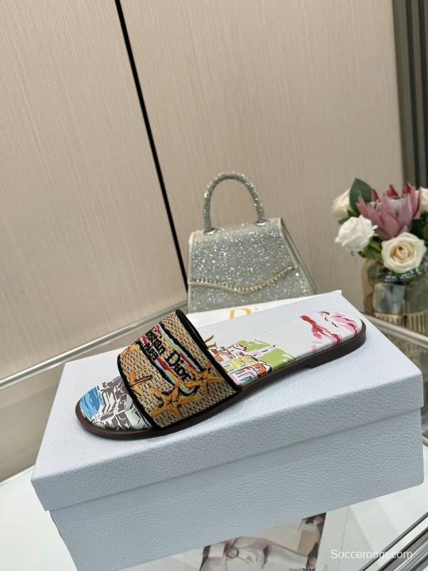 Dior 2025 SS Embroidered Monogram Slippers for Women with Lambskin Lining - L Y00200/L Y00240