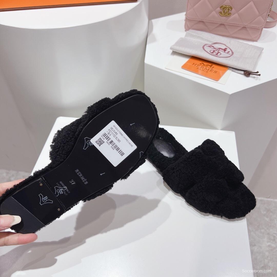 H Teddy Wool H Slippers Flat Sole Winter Edition - LY00240