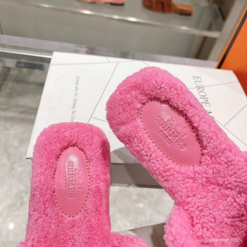 H Teddy Wool H Slippers Flat Sole Autumn Winter - LY00240