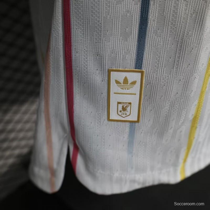Player Version 2026 Japan Away White with Colorful Vertical Stripe Pattern Jersey