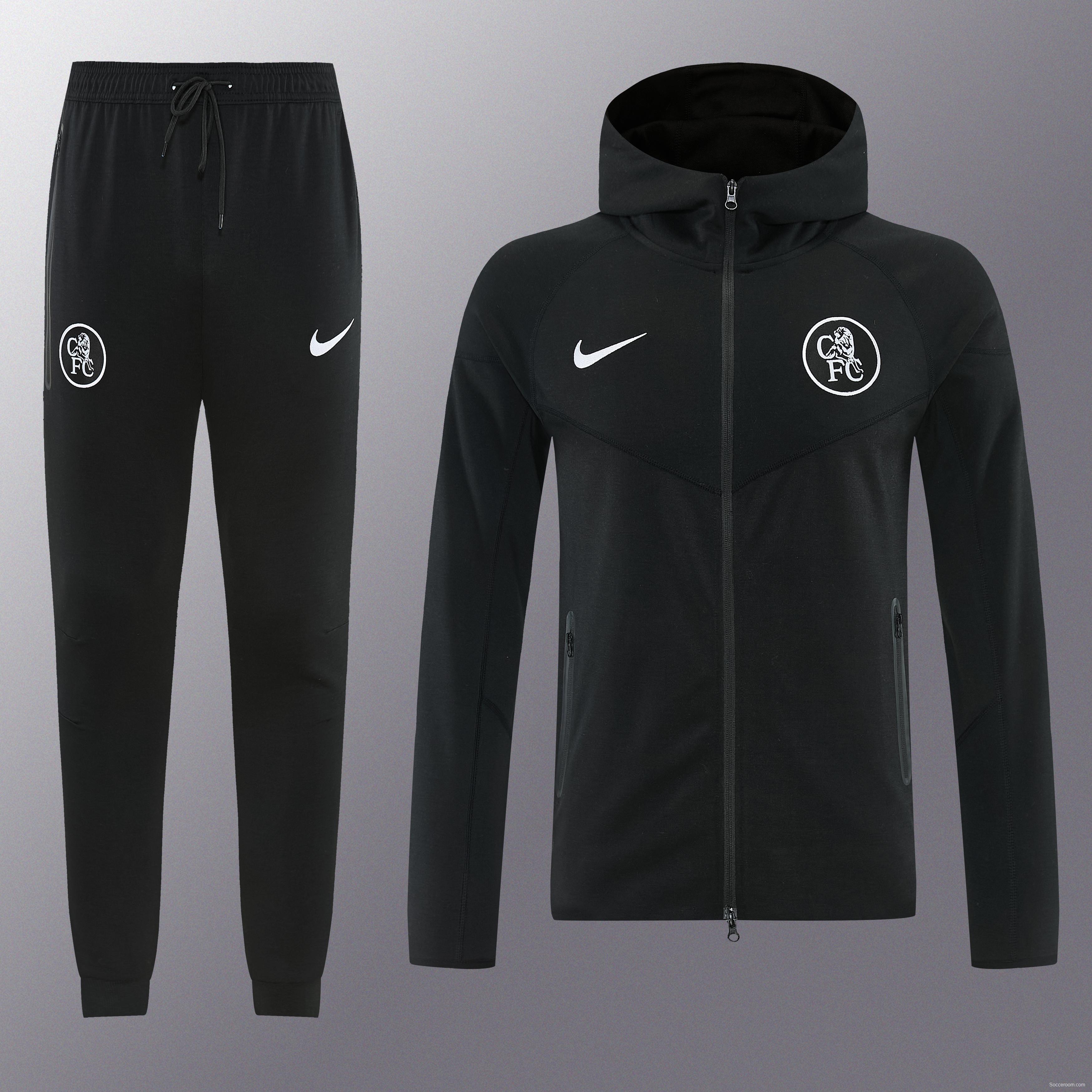 25/26 Chelsea Black Full Zipper Hoodie Windbreaker + Long Pants