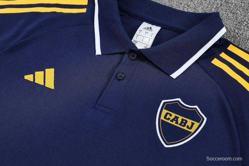 26/27  Boca Juniors Navy Blue Polo Training Shirt + Long Pants Tracksuit