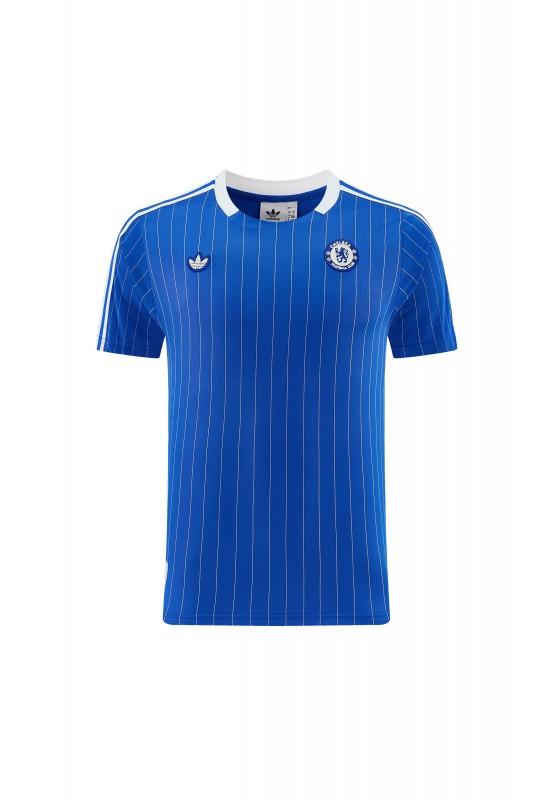 26/27 Chelsea FC  Blue  Stripes Short Sleeve+ White Soccer Shorts