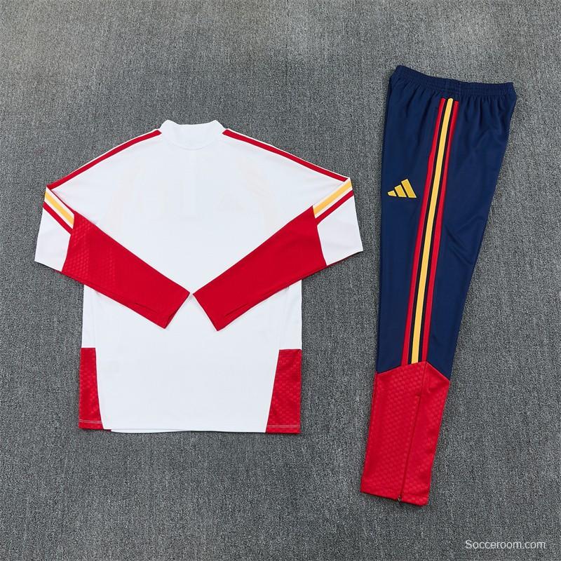 26/27 Spain Away White Half Zipper Jacket Tracksuit + Long Pants