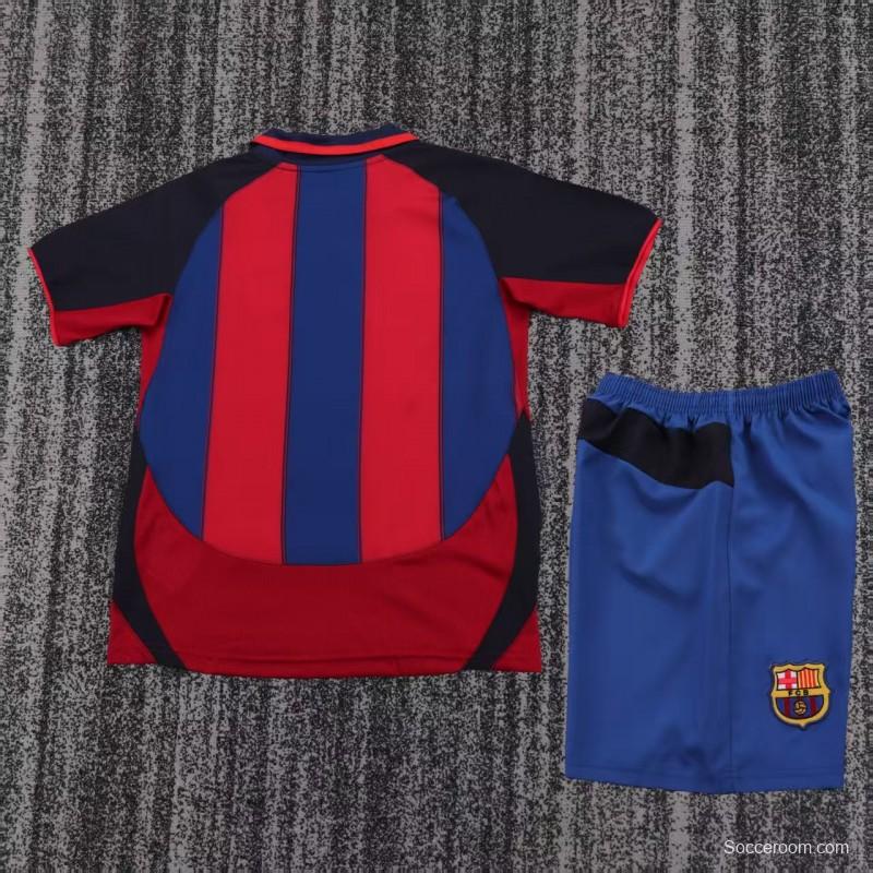 Retro Kids 03/04 Barcelona Red Blue Home Jersey