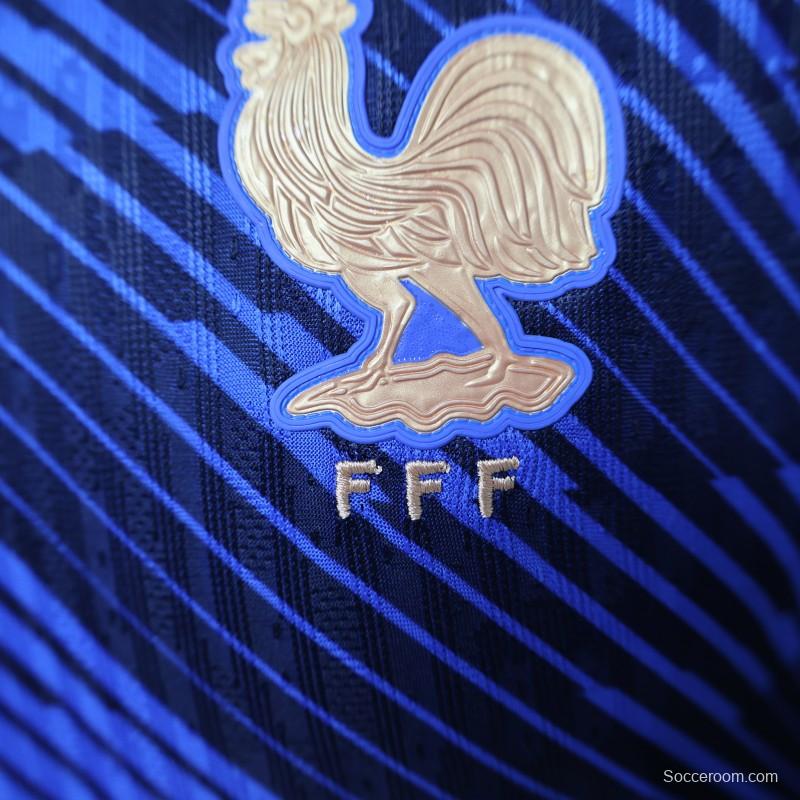 Player Version 2026 France Home Blue with Diagonal Brushstroke Stripe Polo Collar Jersey