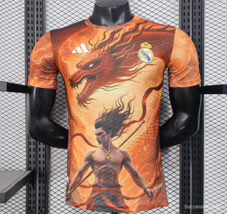 Player Version 25/26 Real Madrid NA ZHA Orange with Dragon Warrior Jersey