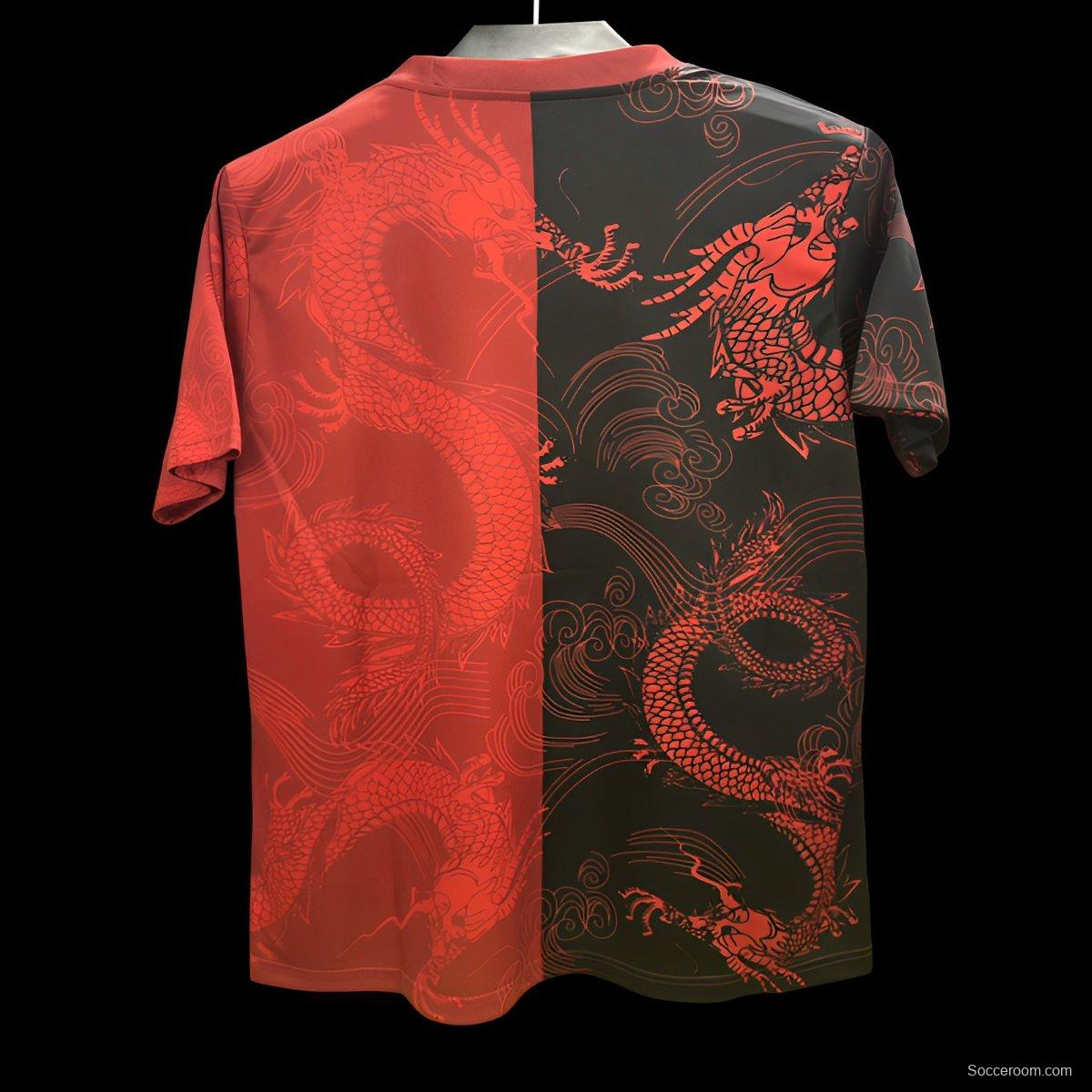 25/26 Real Madrid Red and Black with Split Dragon Design Jersey