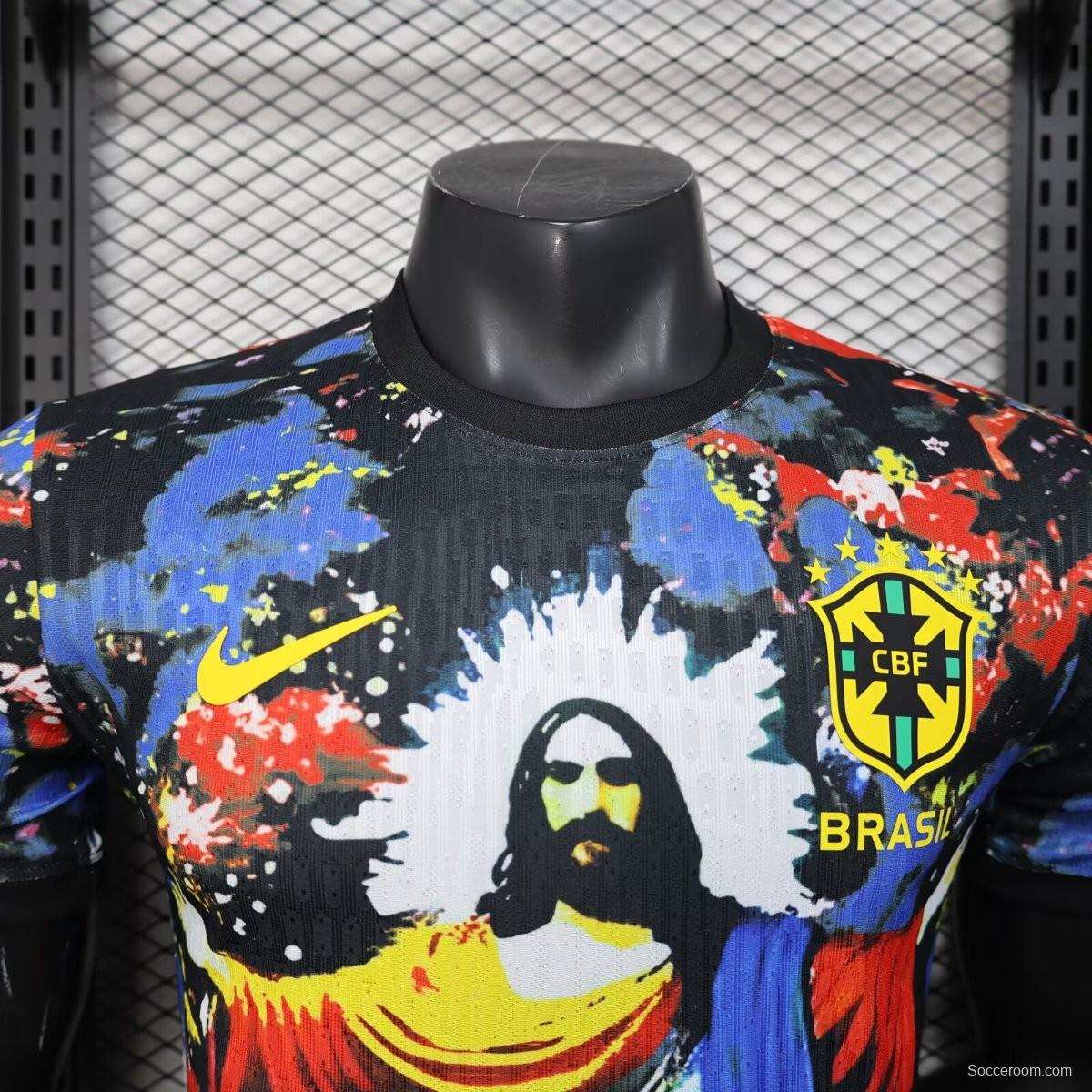 Player Version 2025 Brazil Black with Jesus Christ Artwork Jersey