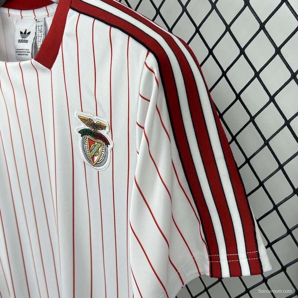 25/26 Benfica Adidas Original White with Red Pinstripes Jersey