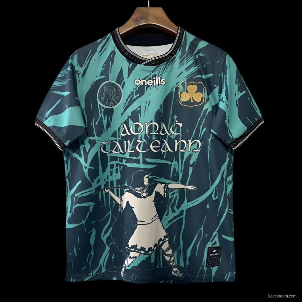 25/26 Tipperary GAA Teal with Warrior Silhouette and Abstract Brushstroke Pattern Jersey