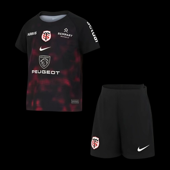 24/25 Kids Stade Toulousain Black with Red Pixel Pattern Home Jersey Kit