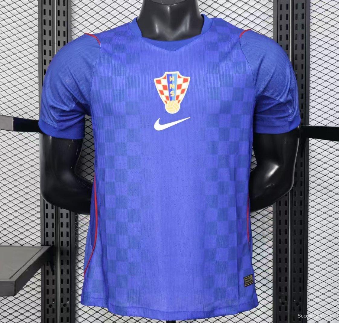 Player Version 2026 Croatia Away Blue with Subtle Checkerboard Pattern Jersey