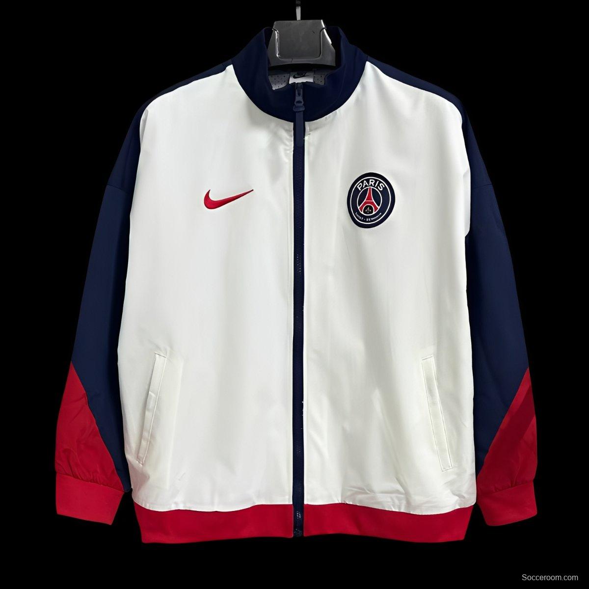 25/26 PSG White Full Zipper Windbreaker