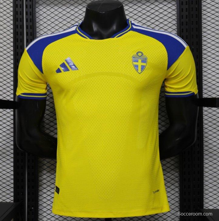 Player Version 2026 Sweden Yellow with Blue Panel Home Jersey